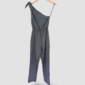 NANUSHKA Nyla One-Shoulder Cropped Jumpsuit – Black Pinstripe, Size XS